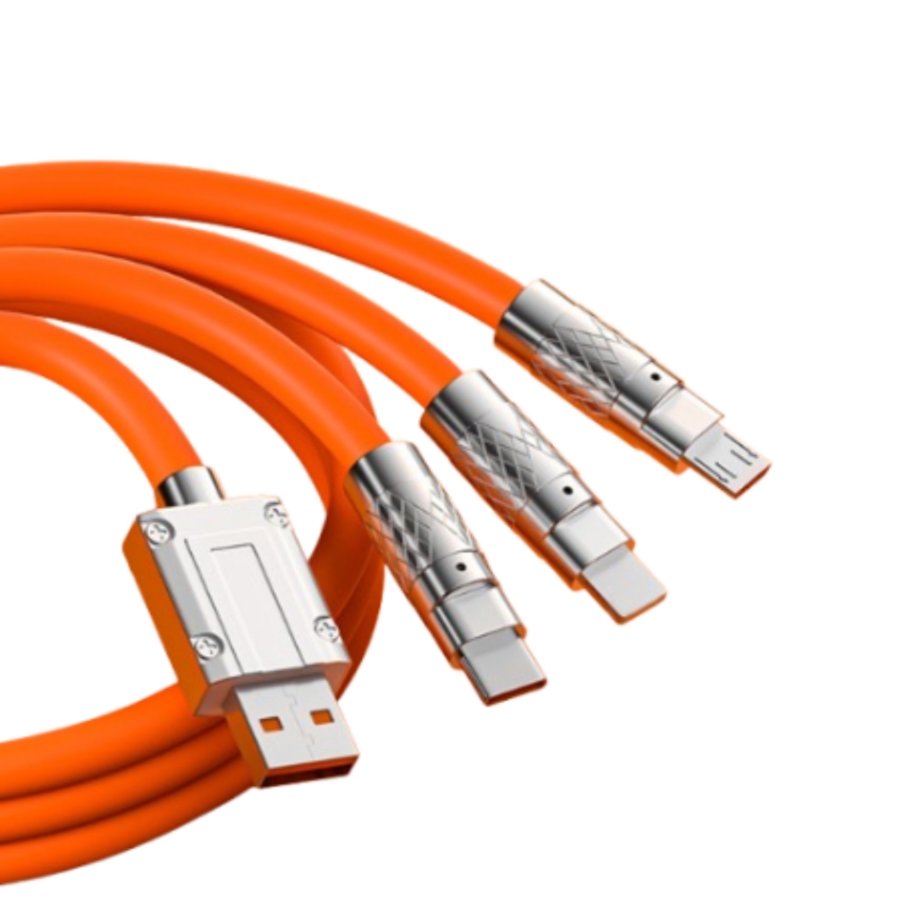 Cáp sạc 3 đầu sắt IP, Type C, Micro B 120W 1.2 mét nhiều màu có túi