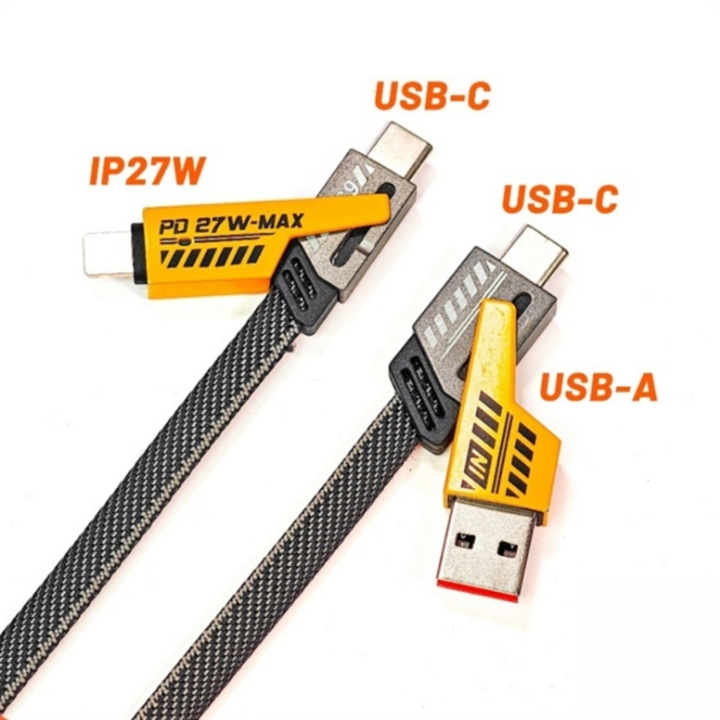 Cáp sạc nhanh 4 đầu 65W Cổng C - IP, C - C, USB - C, USB - IP đa năng 4 Trong 1 hỗ trợ sạc nhanh riện lợi