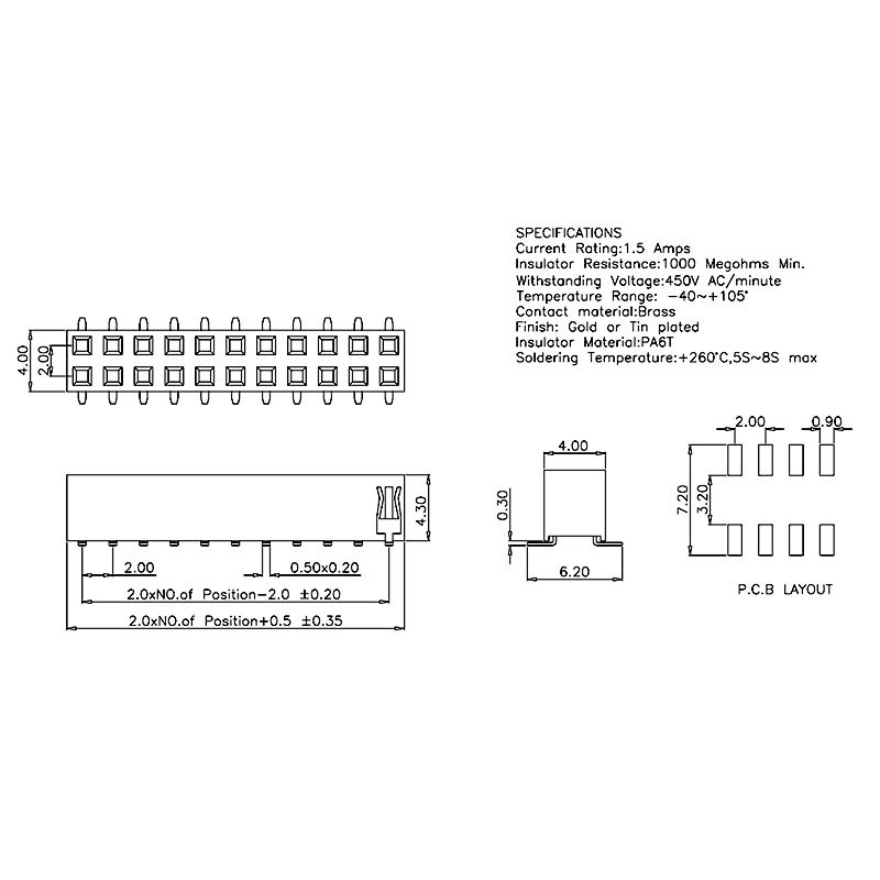 Hàng rào cái đôi 2.0mm chân dán cao 4.3mm