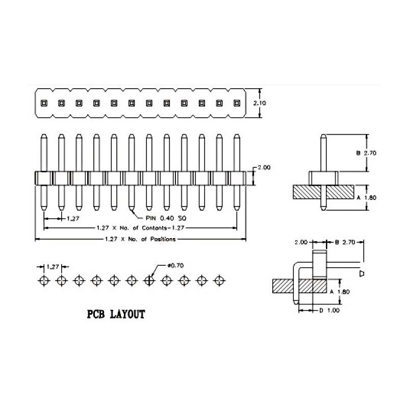 (5 Cái) Hàng rào đực 1.27mm chân cắm / chân dán