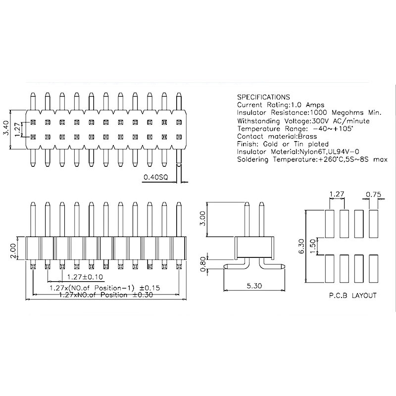 (5 Cái) Hàng rào đực 1.27mm chân cắm / chân dán
