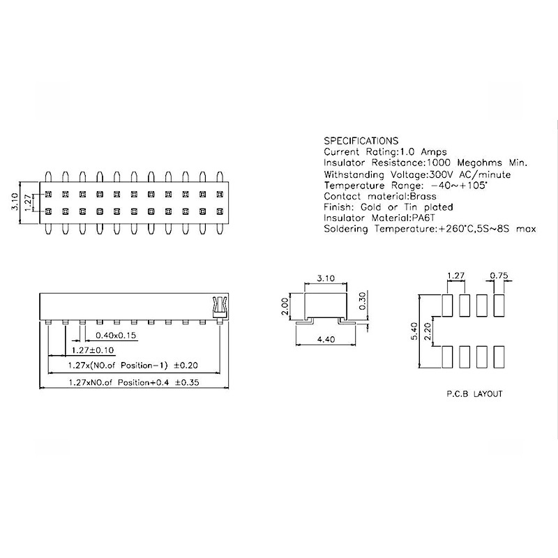 Hàng rào cái đôi 1.27mm chân dán cao 4.3mm