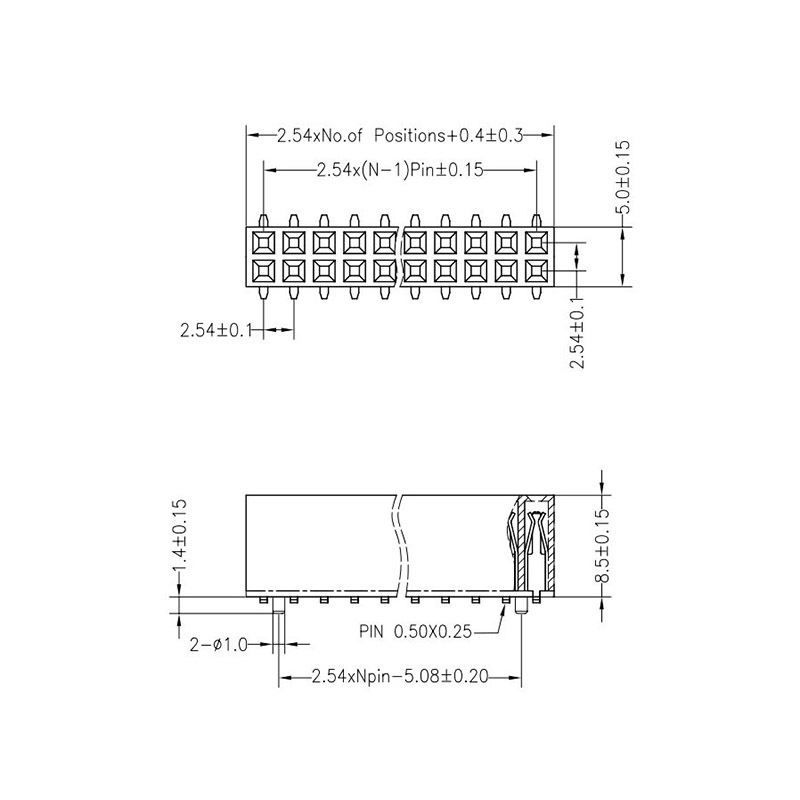 Hàng rào cái đôi 2.54mm chân dán cao 8.5mm