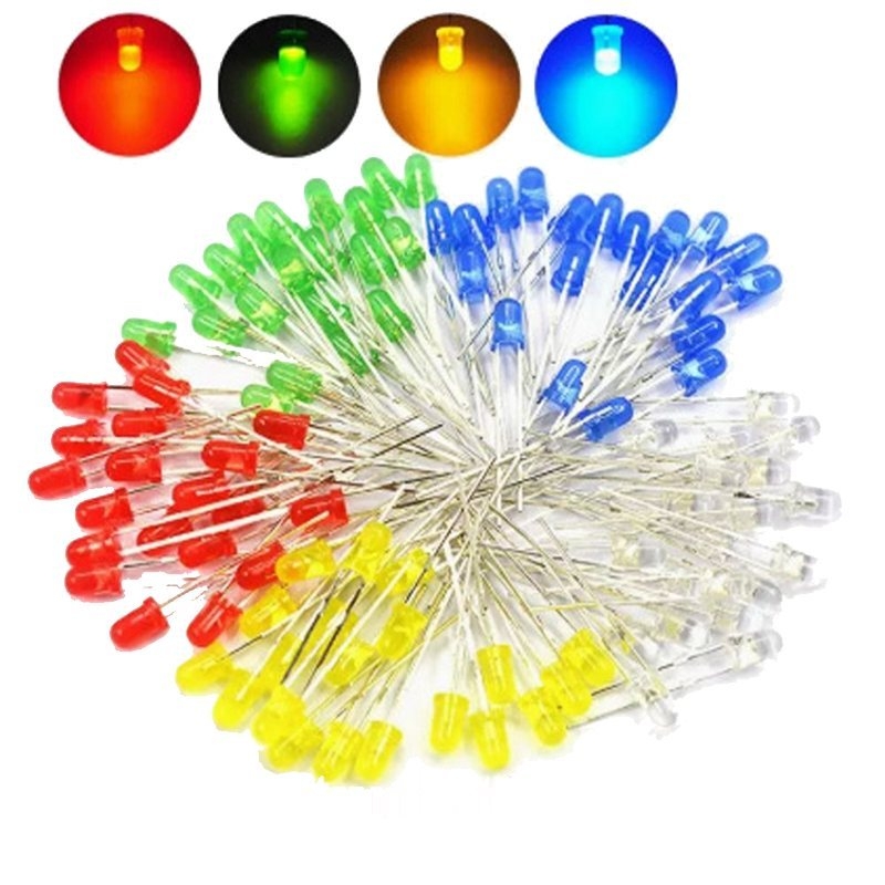 (20 Con) LED 3mm màu (đỏ/vàng/xanh lá/xanh dương)