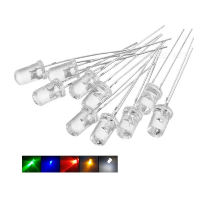 (20 Con) LED 5mm trong suốt (đỏ/trắng/vàng/xanh lá/xanh dương)