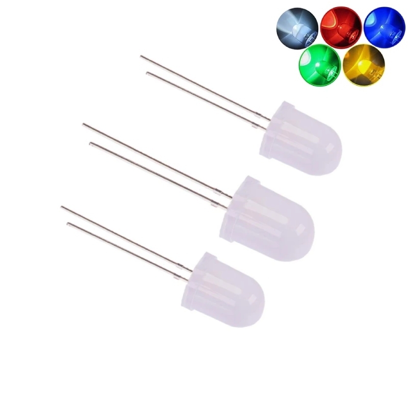 (5 Con) LED 10mm đục (đỏ/trắng/vàng/xanh lá/xanh dương)