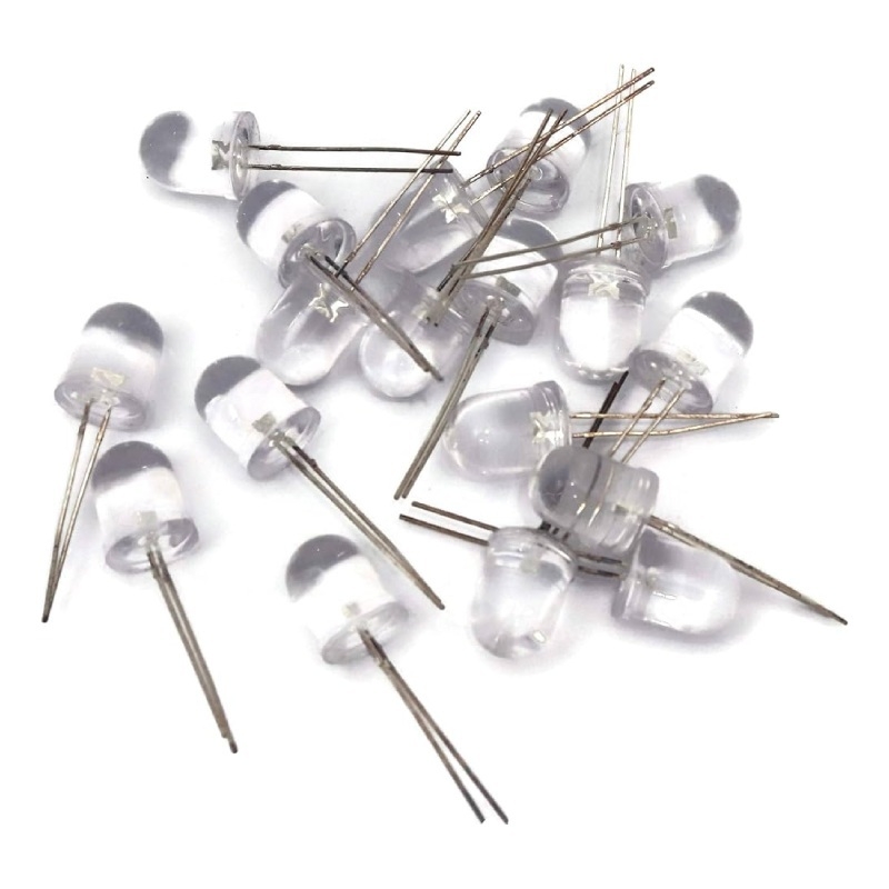 (5 Con) LED 10mm trong suốt (đỏ/trắng/vàng/xanh lá/xanh dương)