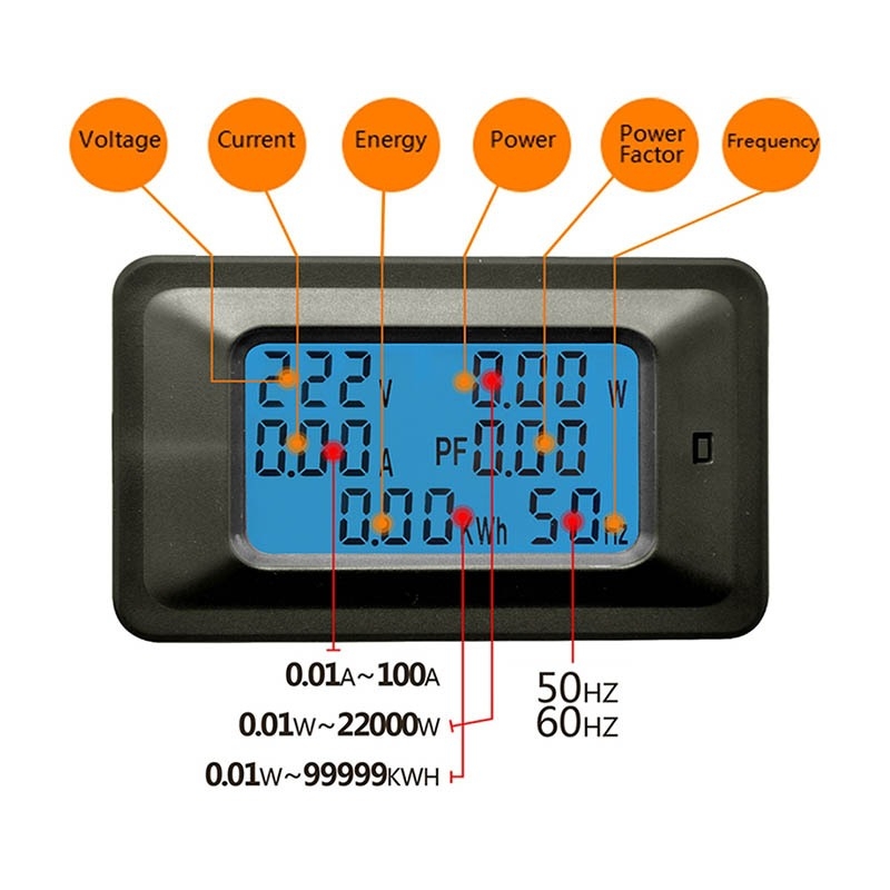Công tơ điện tử 1 pha 100A - 220V 6 thông số, thiết bị đo công suất, điện áp, cường độ dòng điện