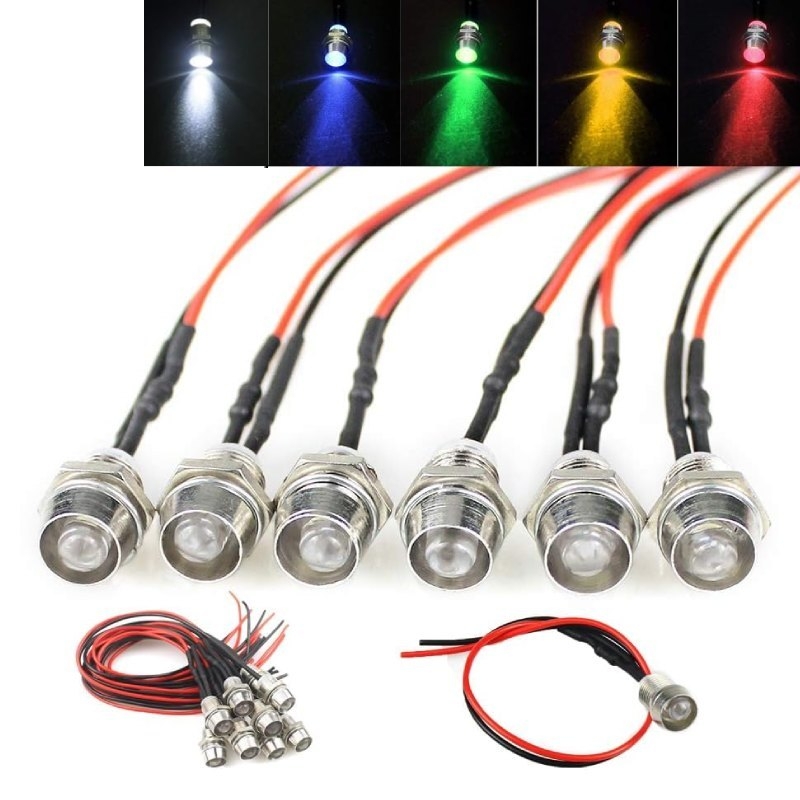 LED vỏ inox nối có chống nước,dây dài 20cm,đường kính ren 8mm