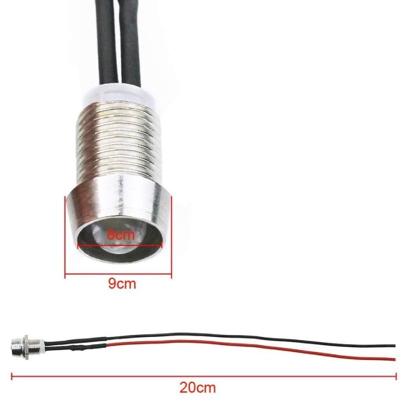 LED vỏ inox nối có chống nước,dây dài 20cm,đường kính ren 8mm