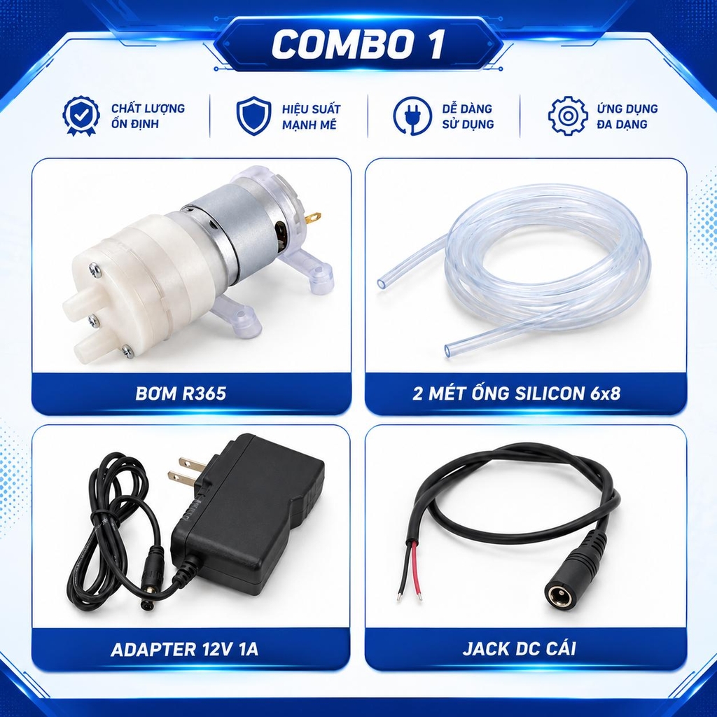 Bơm nước R365 12V cho hồ cá, bơm tưới cây, mô hình Stem