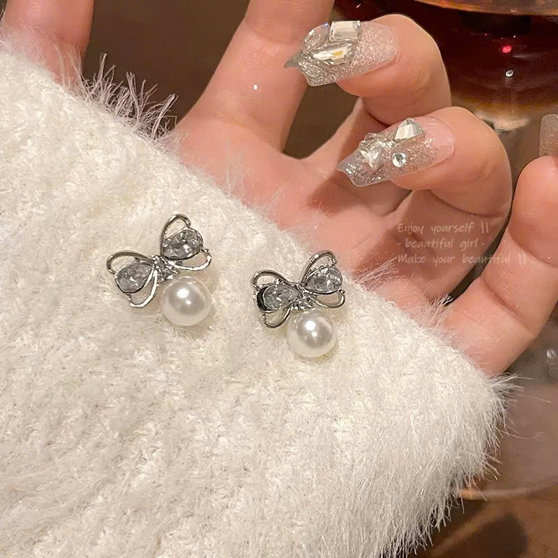 Bông Tai Màu Bạc Nơ Xinh - Chân Bạc s925