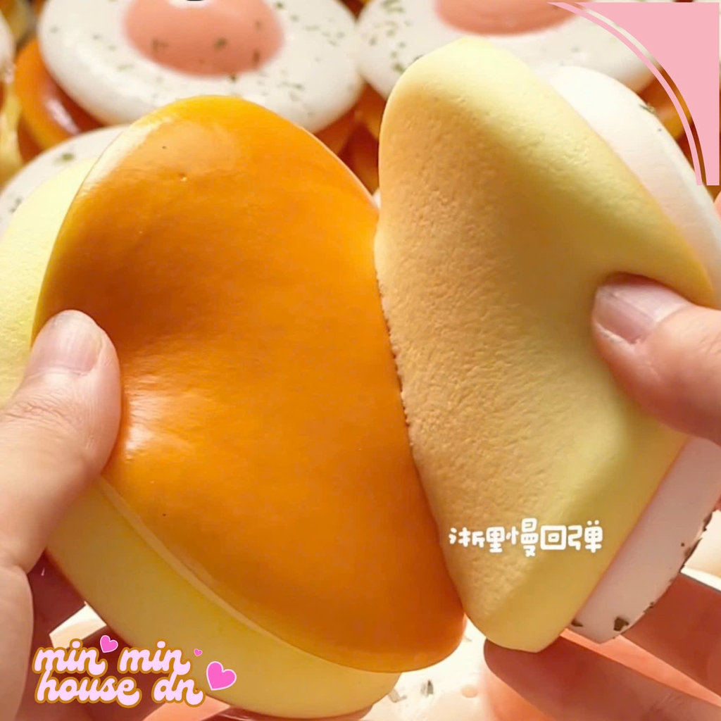 Squishy HT Bánh Mỳ Ốp La 1 Trứng Tròn 2 Lớp Slow Siêu Mềm
