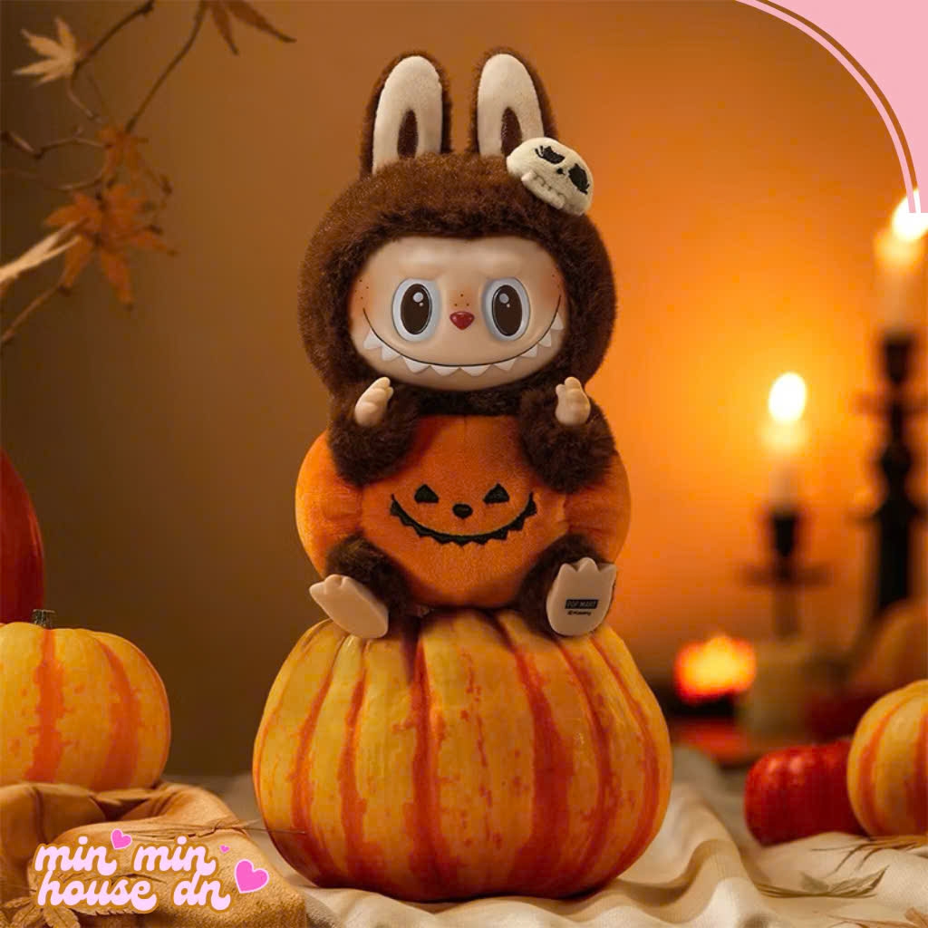 POP MART Happy Halloween Party Series-Sitting Pumpkin Vinyl Plush Pendant 17cm - Labubu bí ngô