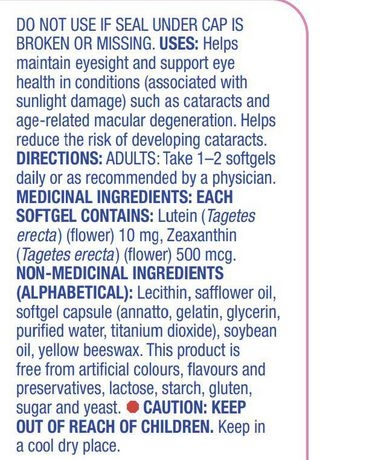 Lutein cho mắt với Zeaxanthin 10mg của Equate (60 viên)