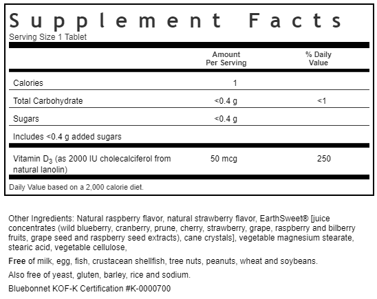 Kẹo Earthsweet Vitamin D3 2000 IU của Bluebonnet (90 viên)