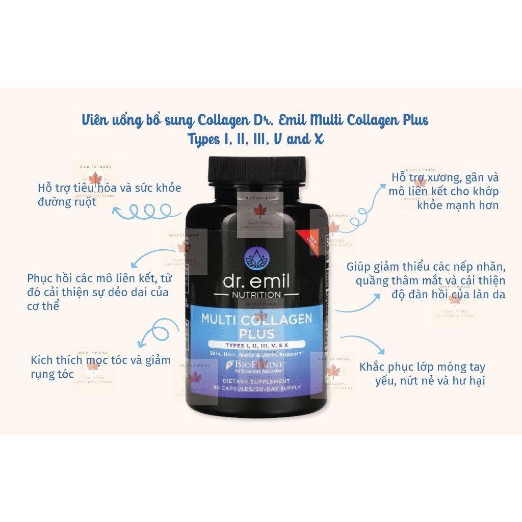 Viên uống trắng da Dr. Emil Multi Collagen Plus hỗ trợ da, móng, tóc và khớp 90 viên