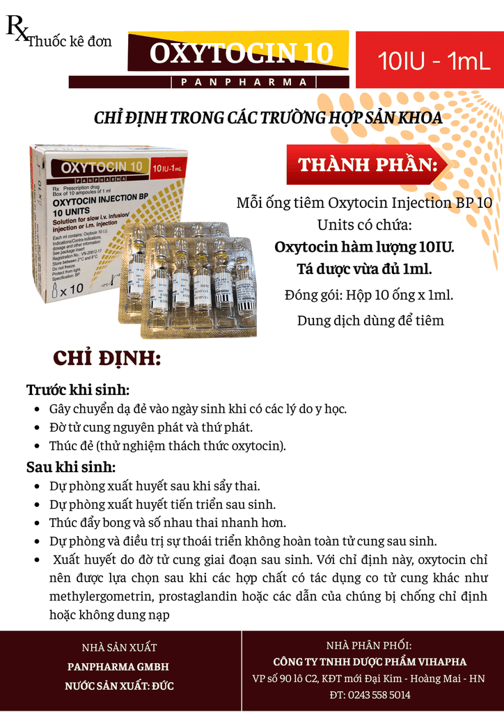 Thuốc tiêm OXYTOCIN 10 - 10IU - Chỉ định dùng trong sản khoa