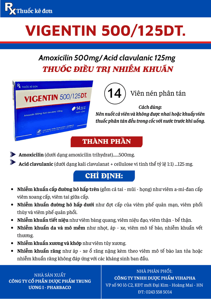 VIGENTIN 500/125DT - THUỐC ĐIỀU TRỊ NHIỄM KHUẨN