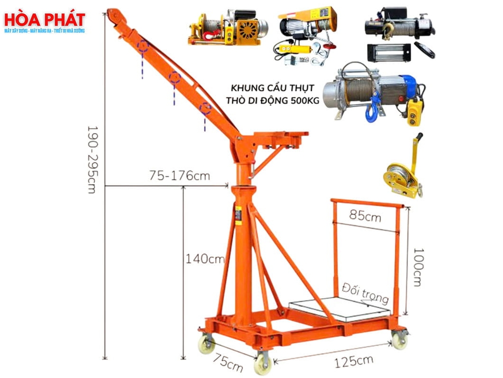 Khung cẩu xoay 360 độ 500kg di chuyển