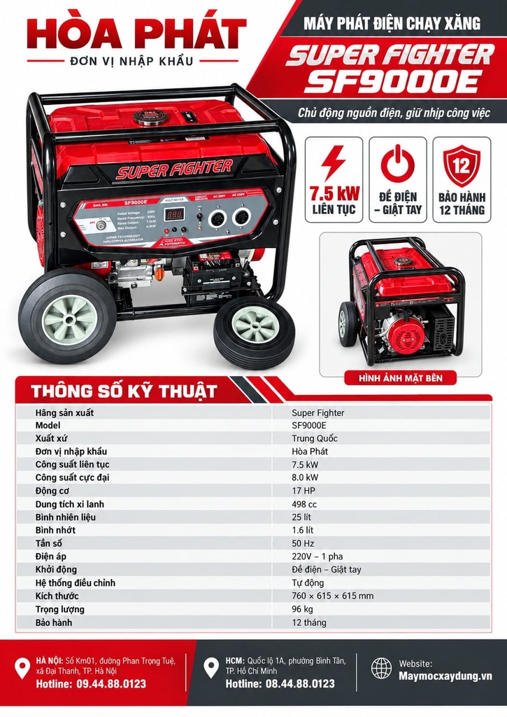 Máy phát điện chạy xăng Super Fighter 7.5KW SF9000E Đề