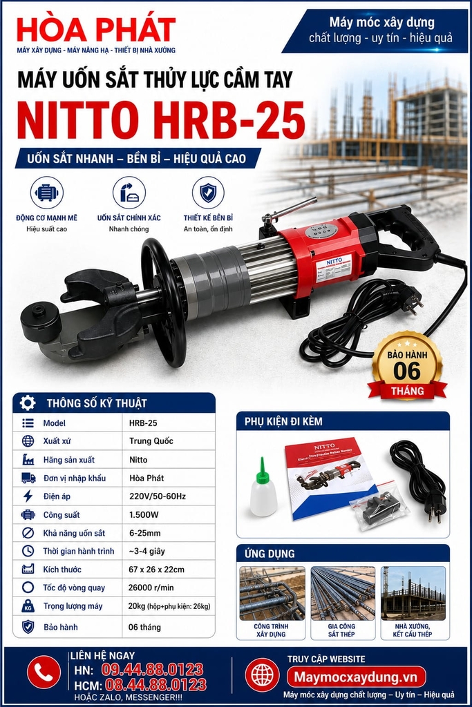 Máy uốn sắt thủy lực cầm tay Phi 25 220V