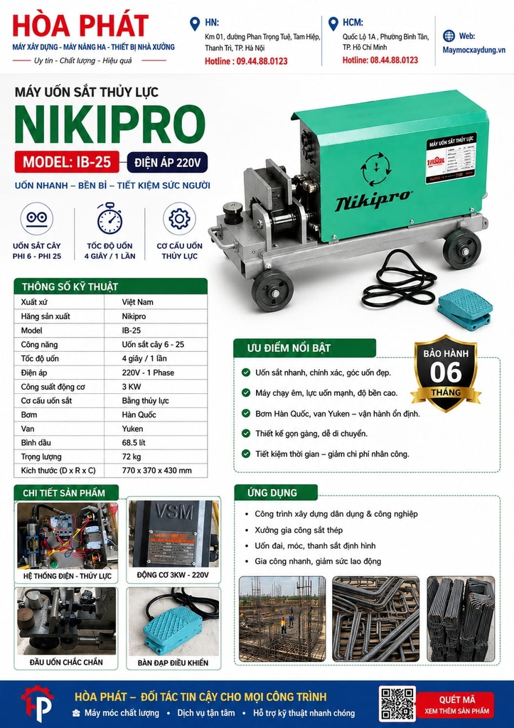 Máy uốn sắt thủy lực Nikipro Phi 25 220V