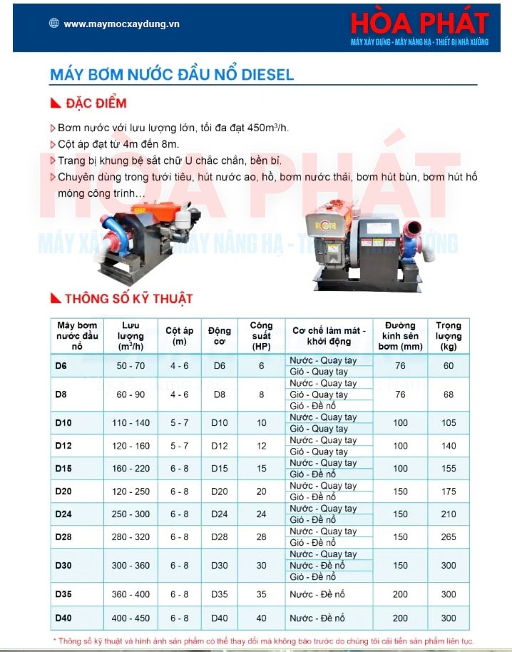 Máy bơm nước đầu nổ D6 6HP gió quay tay đầu bơm phi 76