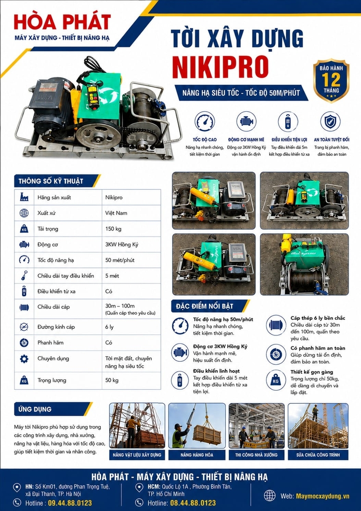 Máy tời xây dựng Nikipro siêu nhanh 50m/p