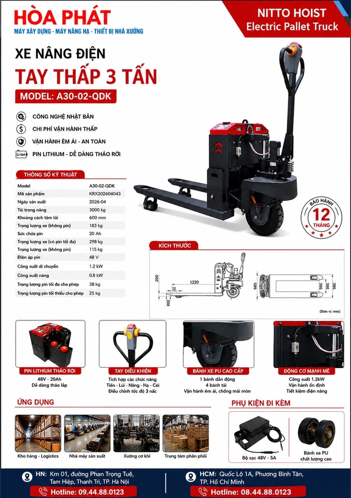 Xe nâng điện Nitto tay thấp 3 tấn