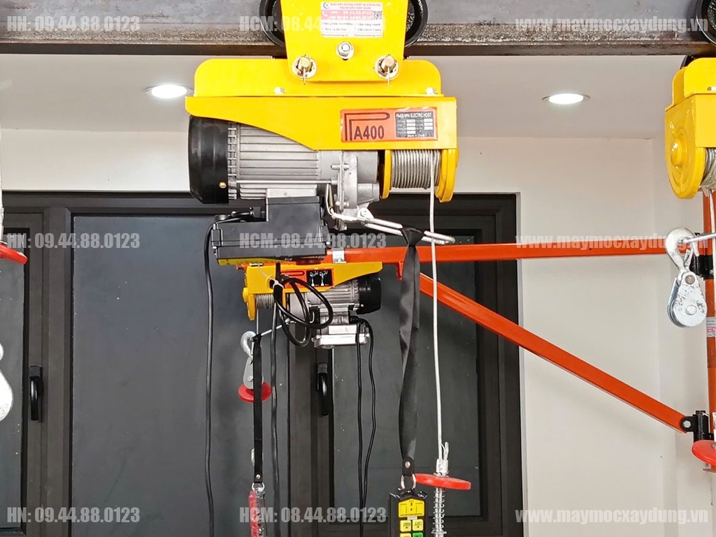 Combo Tời điện mini PA400 cọn chạy 1 tấn điều khiển từ xa