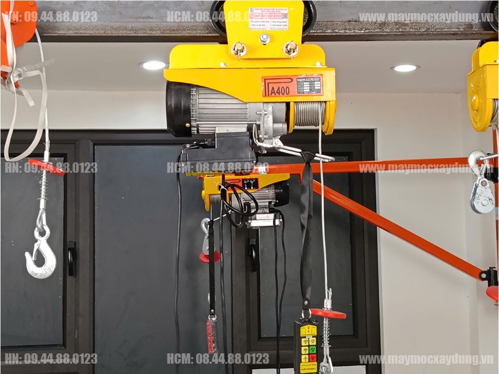 Combo Tời điện mini PA400 cọn chạy 1 tấn điều khiển từ xa