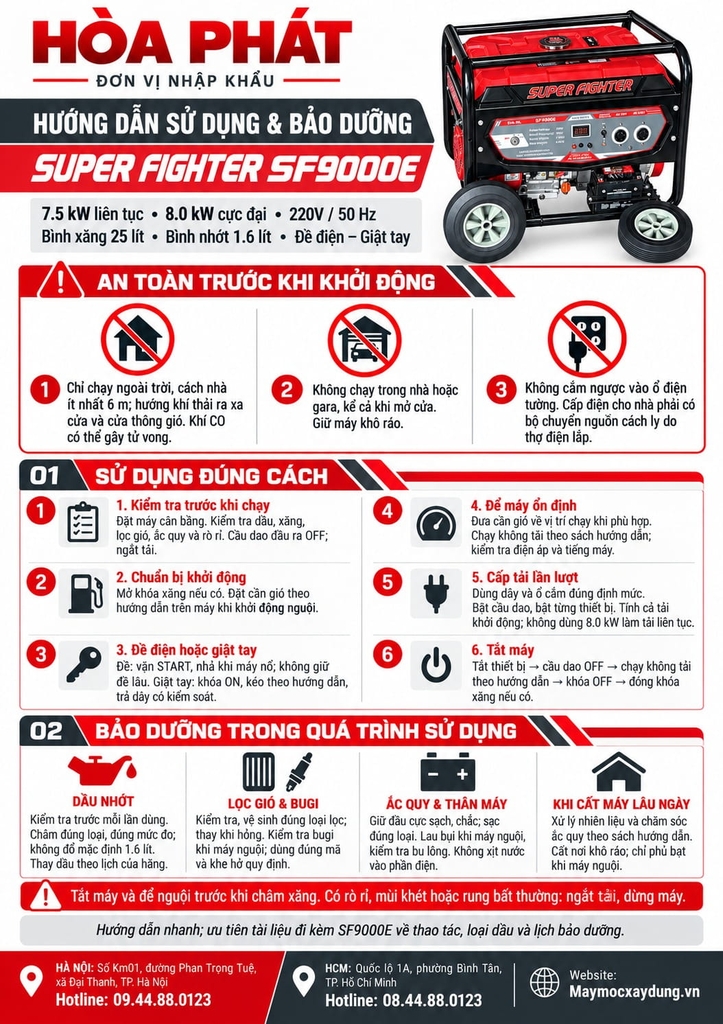 Máy phát điện chạy xăng Super Fighter 7.5KW SF9000E Đề