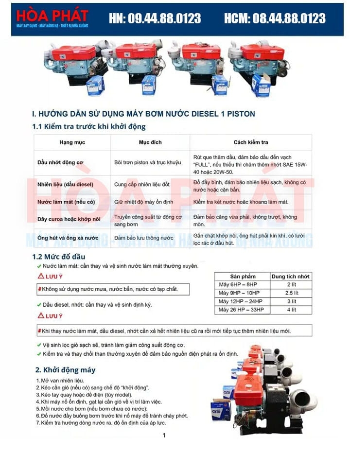 Máy bơm nước đầu nổ D30 30HP 300-360m3/h gió đề