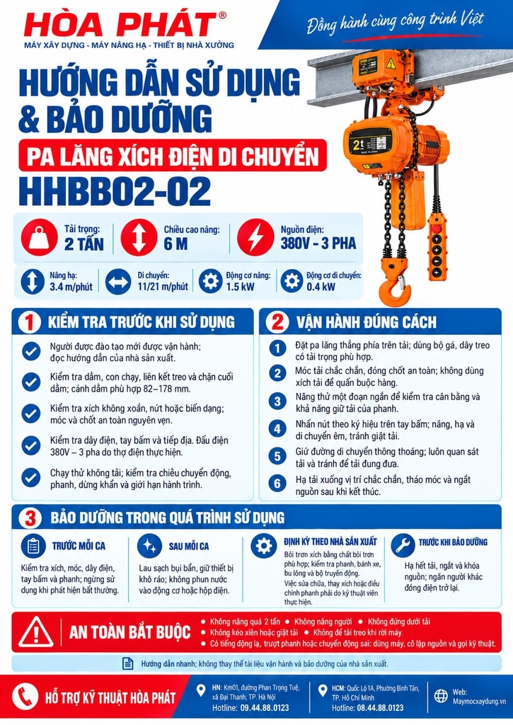 Pa lăng xích điện di chuyển 2 tấn 6m HHBB02-02 380V