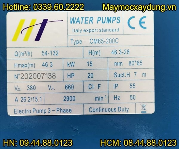 Máy bơm công nghiệp HT CM65-200C 15KW 20HP 380V