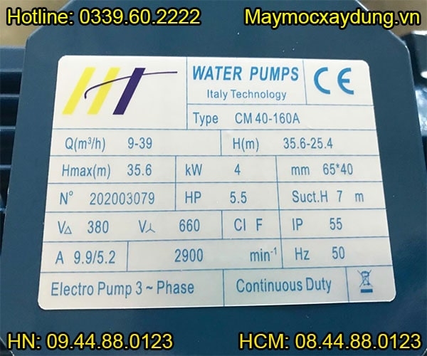 Máy bơm công nghiệp HT CM40-160A 4KW 5.5HP 380V