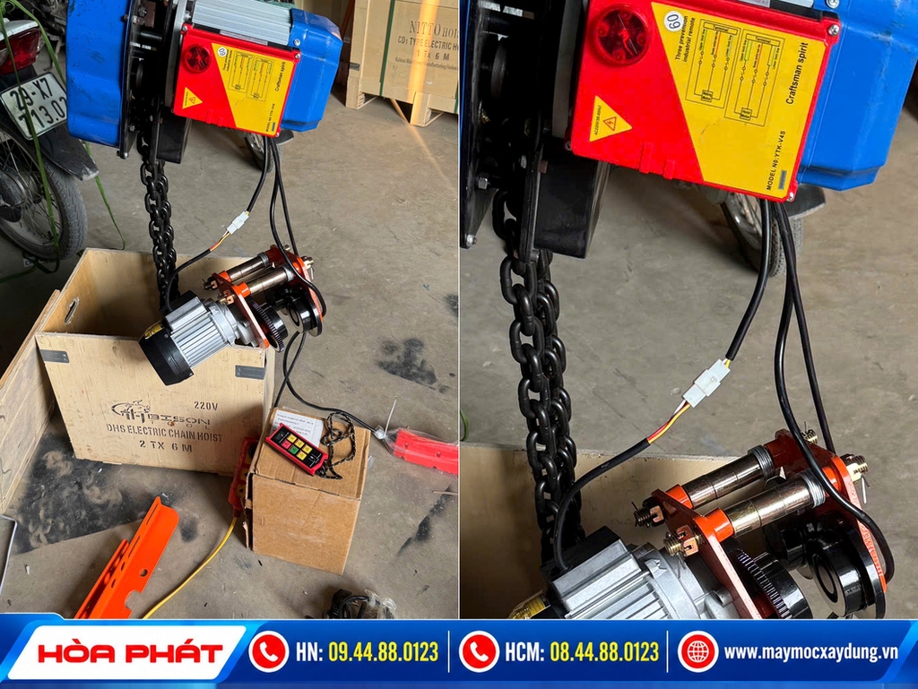 Pa lăng xích điện Bison 2 tấn 6m 220V lắp con chạy điện