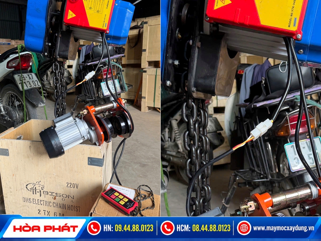 Pa lăng xích điện Bison 2 tấn 6m 220V lắp con chạy điện