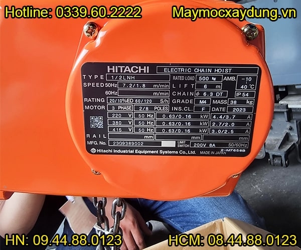 Pa lăng xích điện cố định Hitachi 500kg 6m 1/2LH