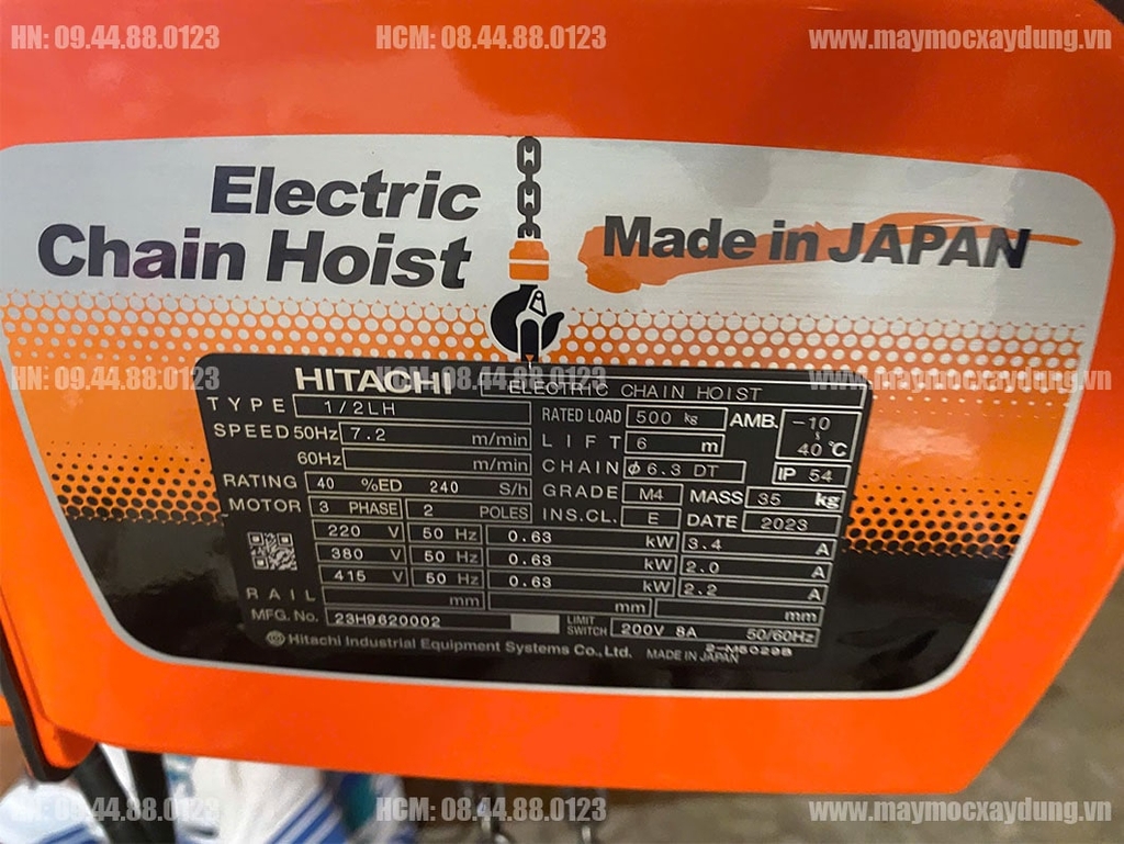 Pa lăng xích điện cố định Hitachi 500kg 6m 1/2LH
