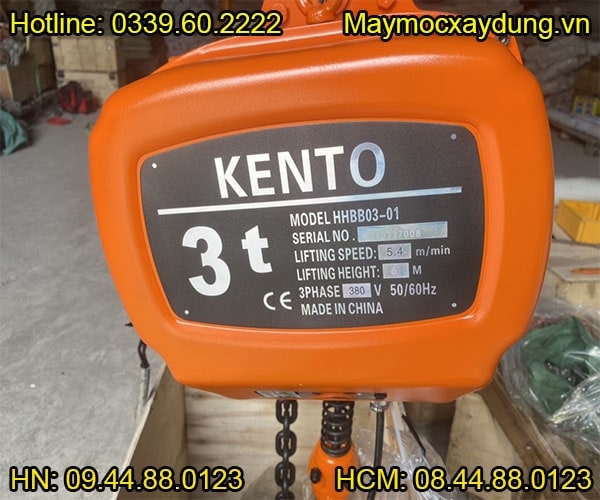 Pa lăng xích điện cố định Kento 3 tấn 6m HHBB03-01 380V