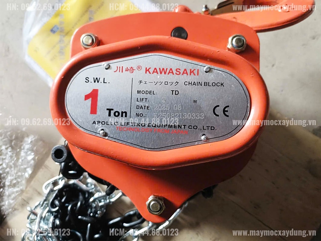Pa lăng xích kéo tay Kawasaki 1 tấn 5m