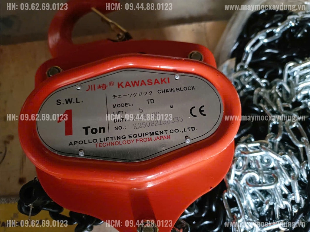 Pa lăng xích kéo tay Kawasaki 1 tấn 5m