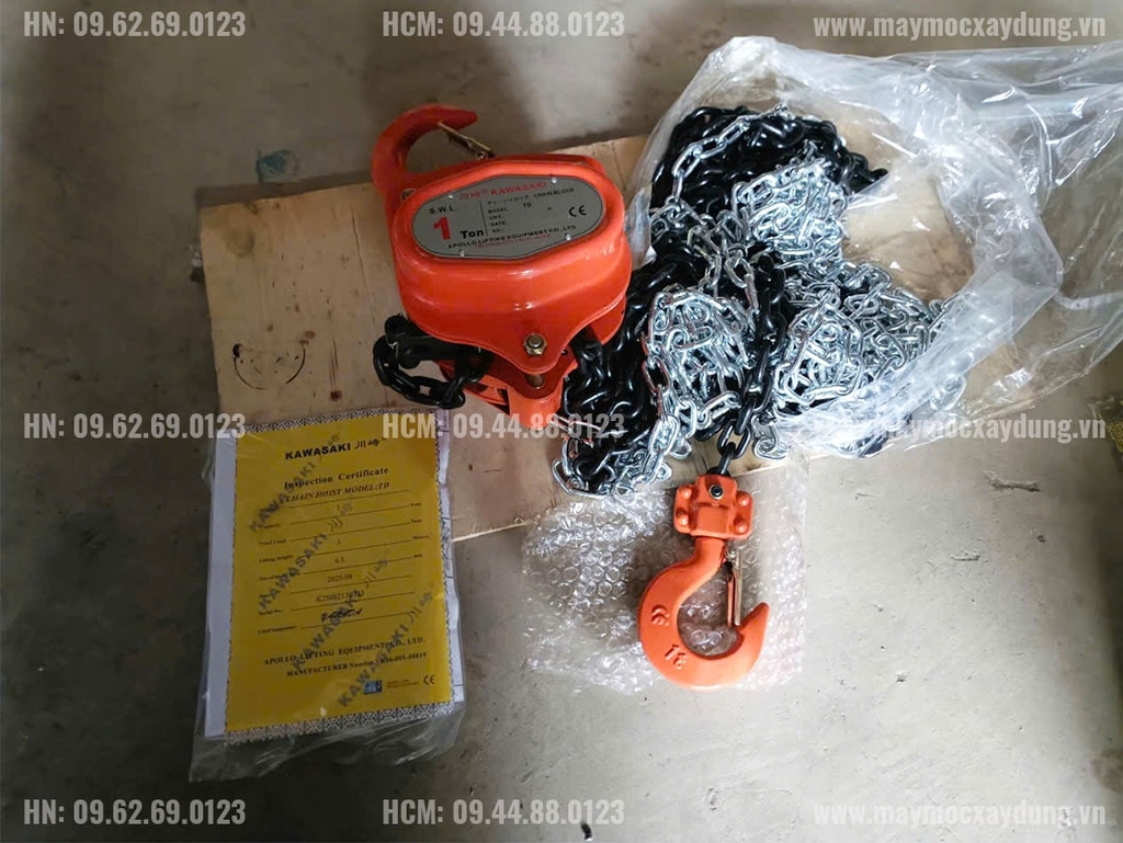 Pa lăng xích kéo tay Kawasaki 1 tấn 5m