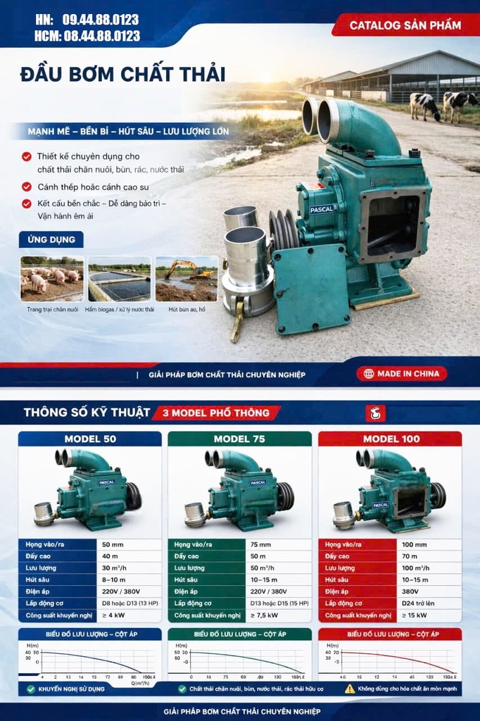 Máy bơm hút bùn chất thải 2 họng 75mm 60 m3/h