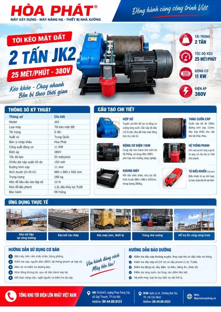 Tời kéo mặt đất 2 tấn JK2 25 mét/phút 380V