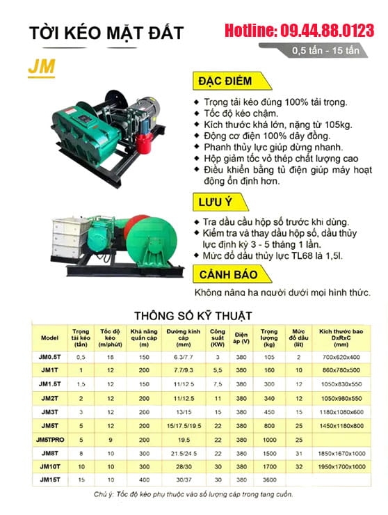 Tời kéo mặt đất 2 tấn JM2 12 mét/phút 380V