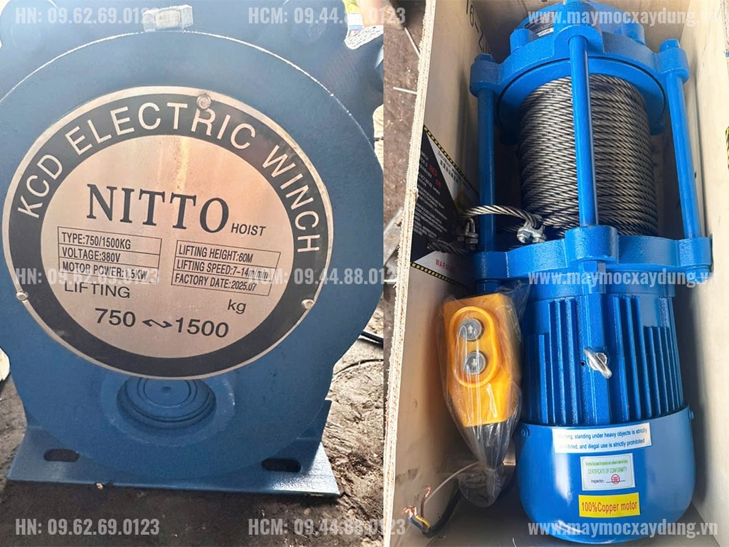 Tời điện nâng hàng Nitto KCD750-1500 380V 100m 14 mét/phút