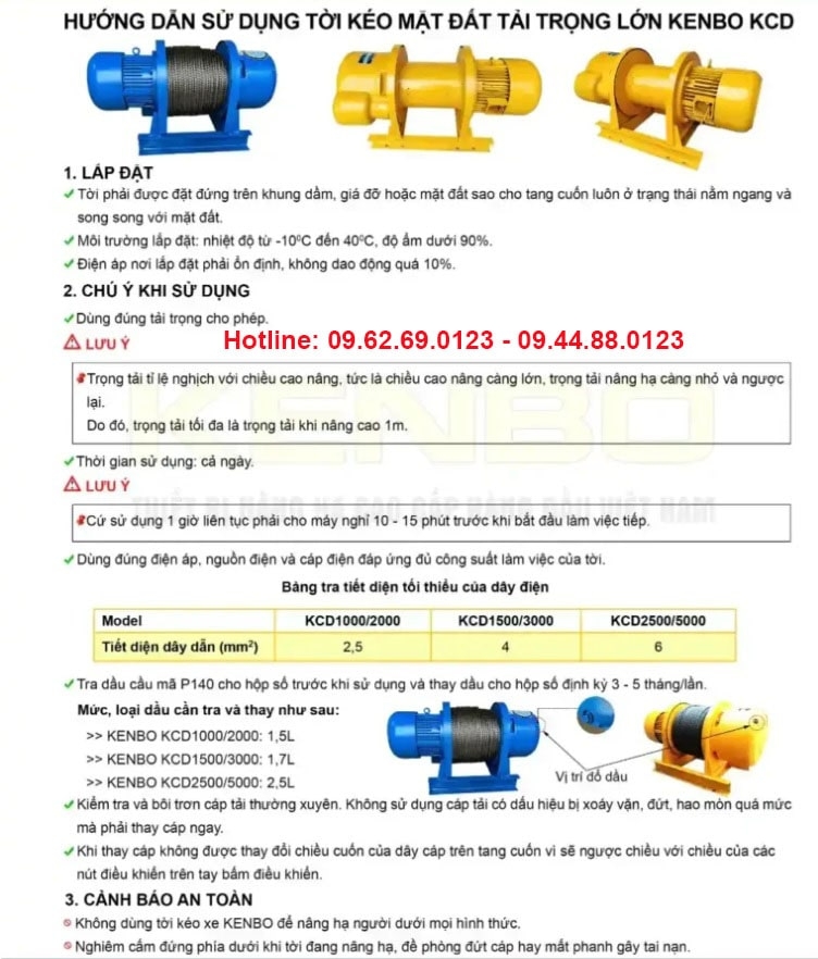 Tời kéo mặt đất Kenbo KCD2500-5000 100m 380V